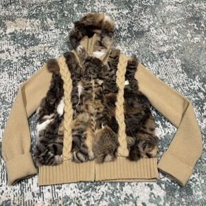 Gaby & Eden Rabbit Fur Jacket Womens Small Zip Up Wool Blend